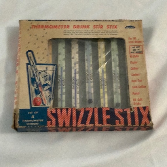 Vintage Swizzle Stix Thermometer drink stir stix. Set of 8. Original box. - Picture 1 of 9